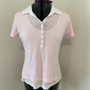Liz & Co. Short Sleeve Snap Down Collared Womans Top Size Large